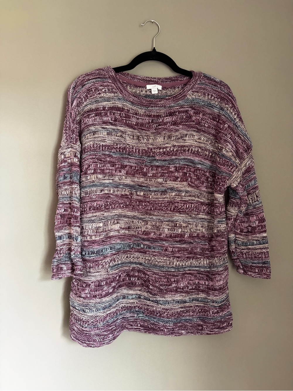 J.Jill Marled Knit Sweater Medium Purple 3/4 Sleeve 100% Cotton Pullover Classic